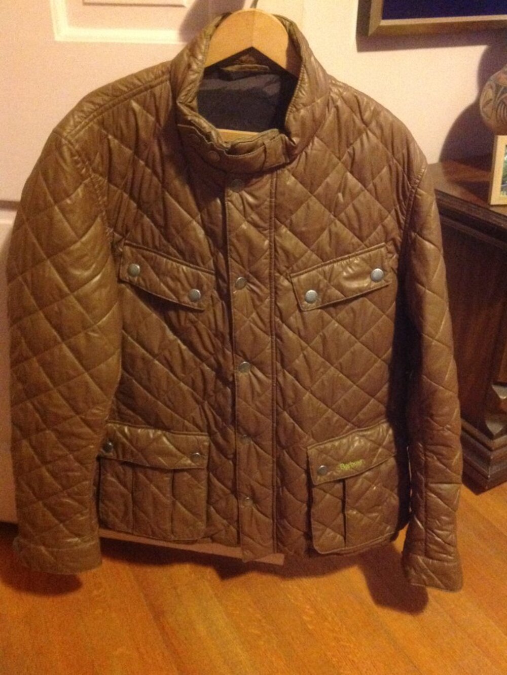 Barbour Lightly Used Light Brown Quilted Men's Bomber Jacket - USA size X-Large
